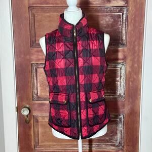 Aspen Women’s Quilted Plaid Red and Black Vest with Pockets/Gold detail Medium